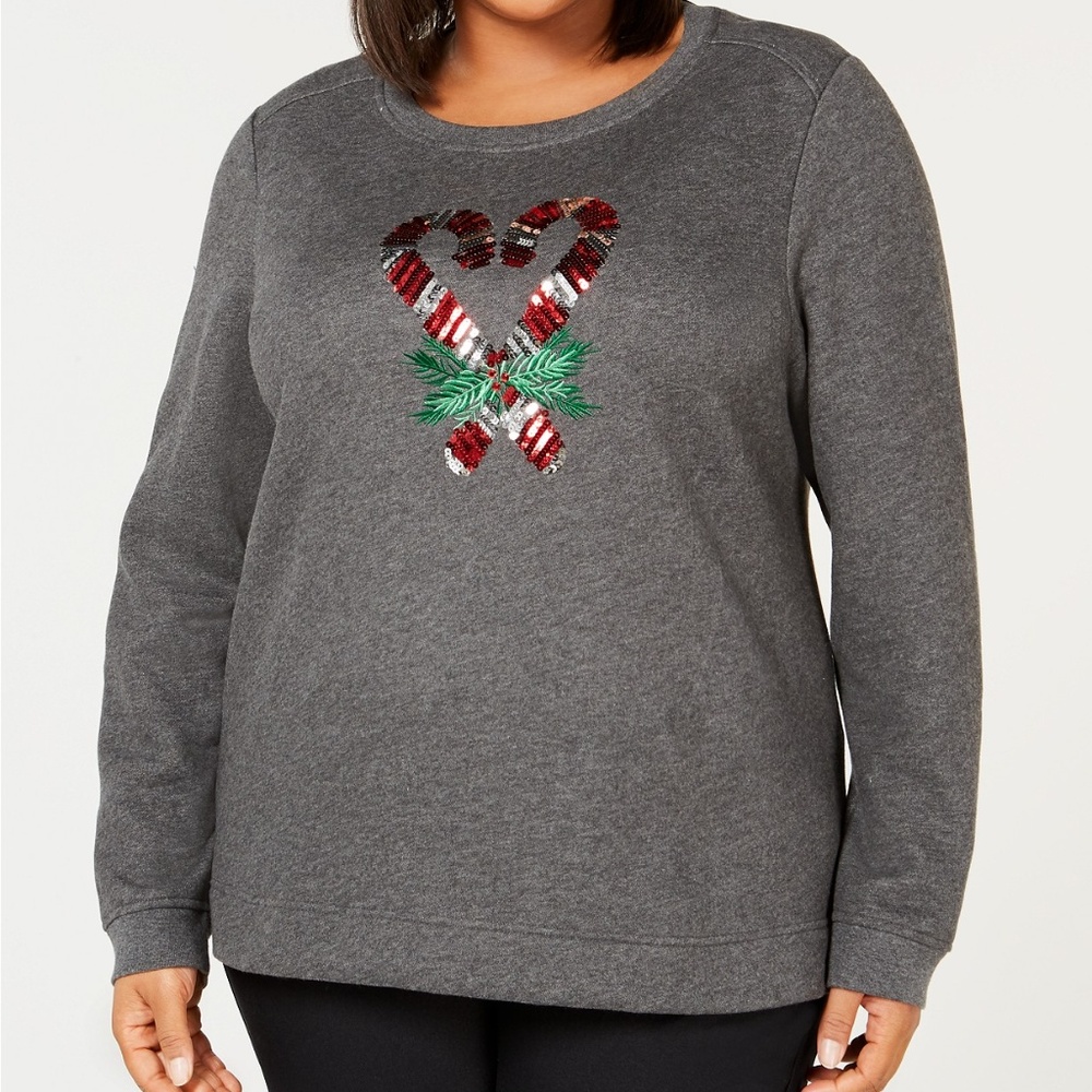 NWT Karen Scott Plus Size Candy Cane Sweatshirt